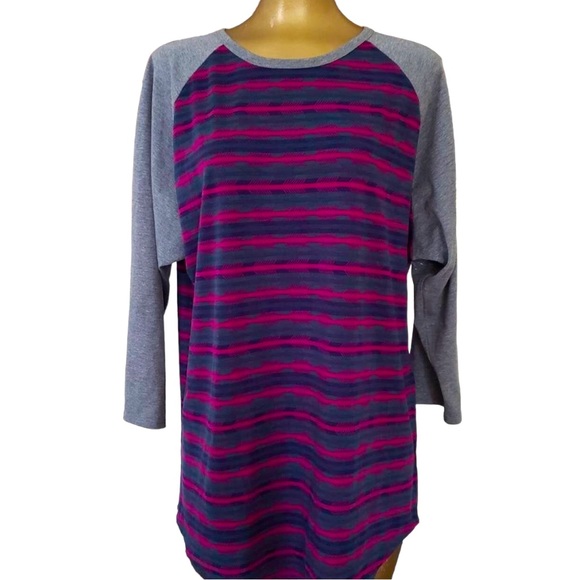 Lularoe size large shirt pink/purple & dark grey arrows/stripes gray 3/4 sleeves - Picture 10 of 13